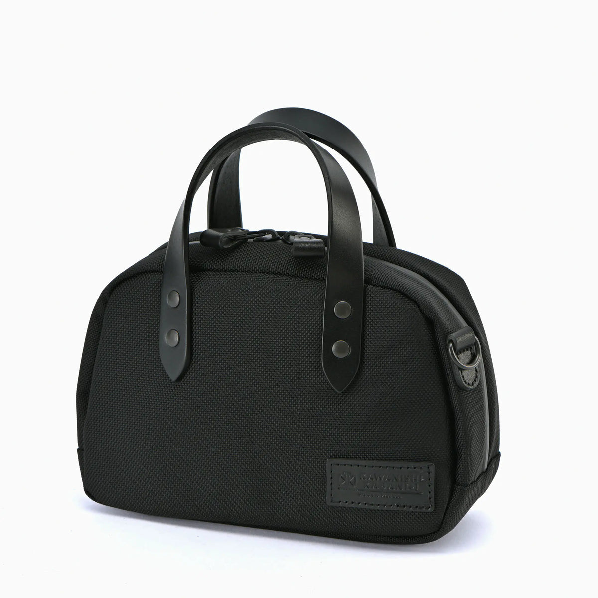 ミニボストン×栃木レザーハンドル|ファスナー付きで安心|コーデュラ ミニボストン×栃木レザーハンドル|ファスナー付きで安心|コーデュラ