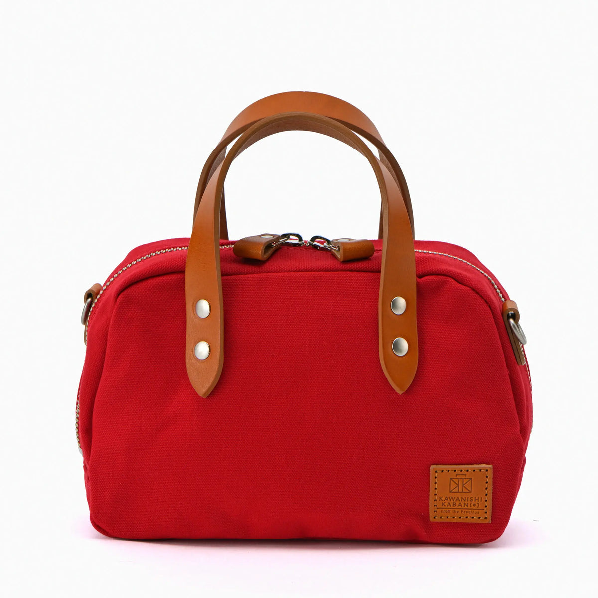 帆布のミニボストン×レザーハンドル|ファスナー付きで安心【comame 帆布のミニボストン×レザーハンドル|ファスナー付きで安心【comame