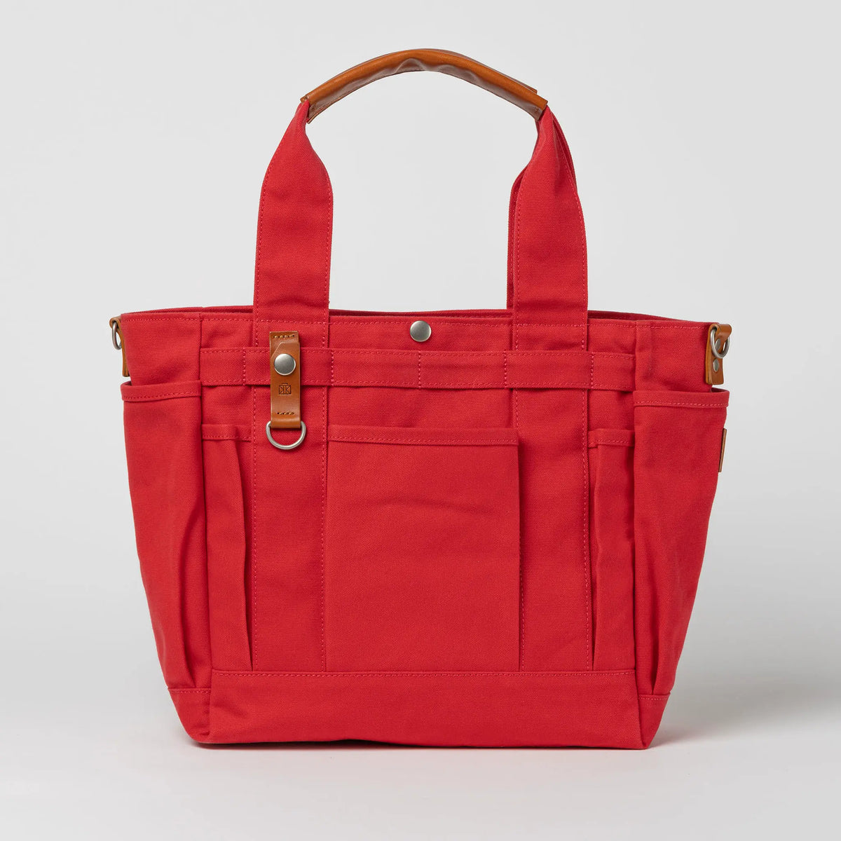 5/18までSALE カワニシカバン grave トートバッグ キナリ×レッド Garden tote with lots of pockets, made from army duck and Setouchi