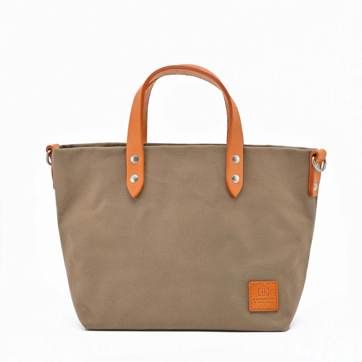 Cute 2-way tote made of army duck and Setouchi leather by minimon Cute 2-way tote made of army duck and Setouchi leather by minimon