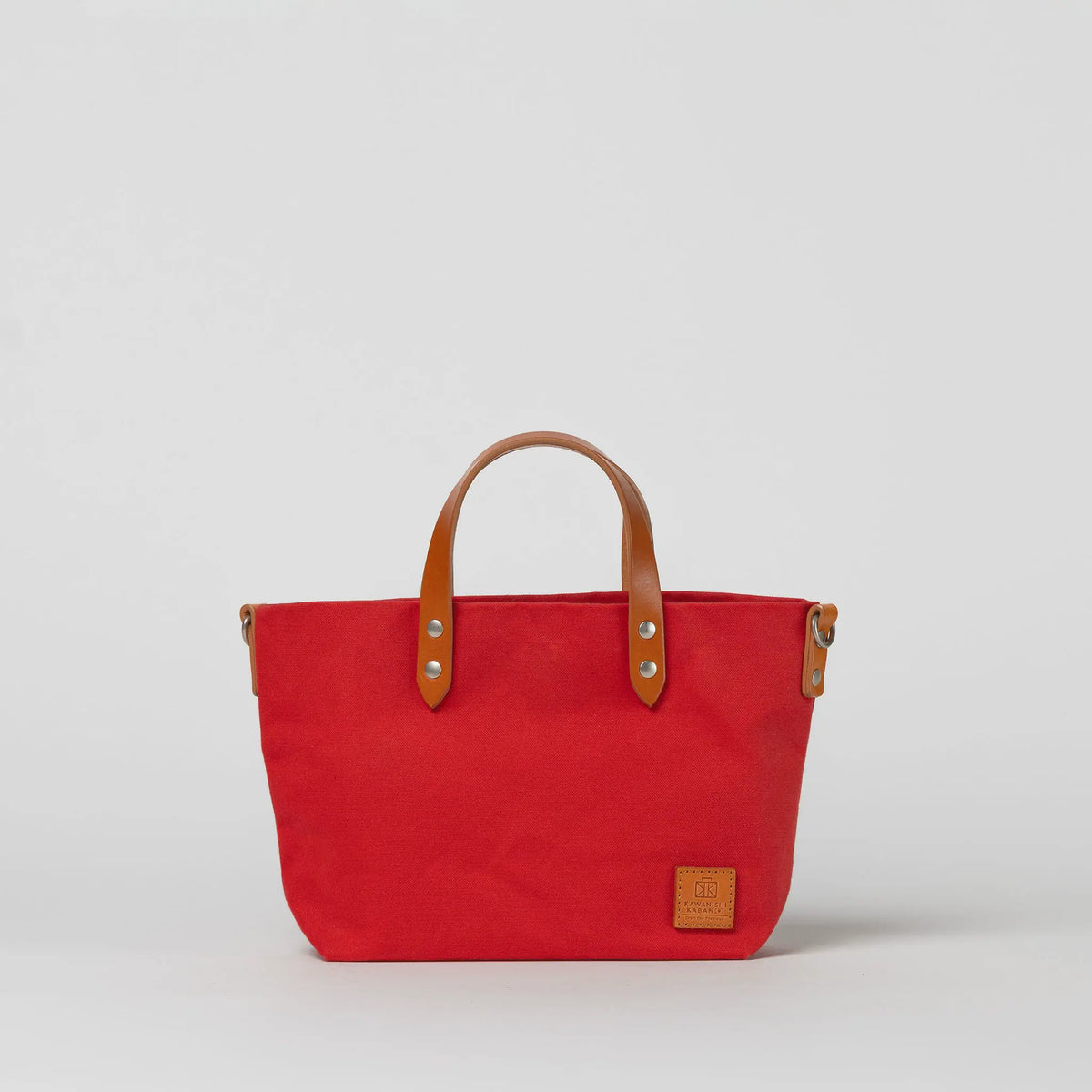Cute 2-way tote made of army duck and Setouchi leather by minimon Cute 2-way tote made of army duck and Setouchi leather by minimon