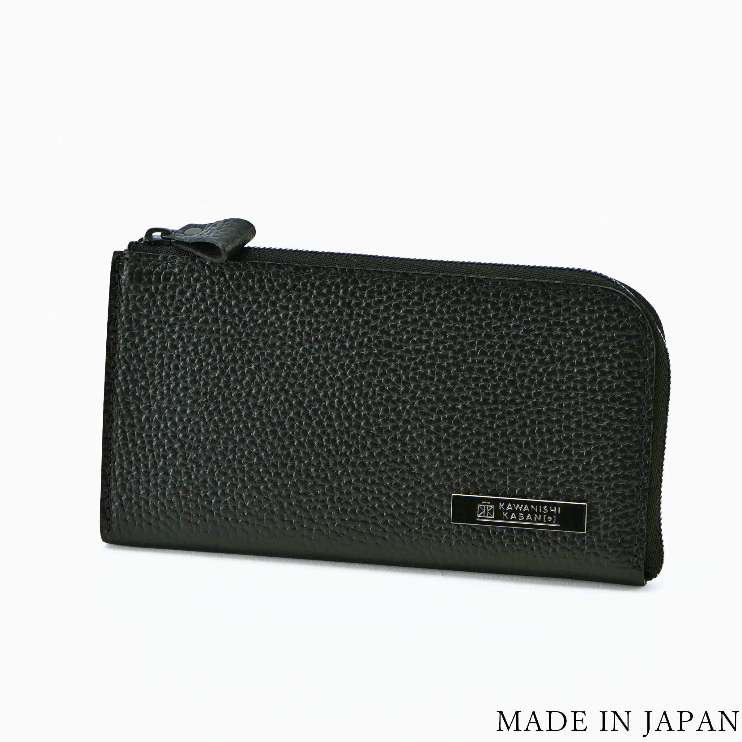 カワニシカバン リッチーLプレミアム ブラック×ブラック L型財布 長財布 メタルプレート付き! スリムでコンパクト
