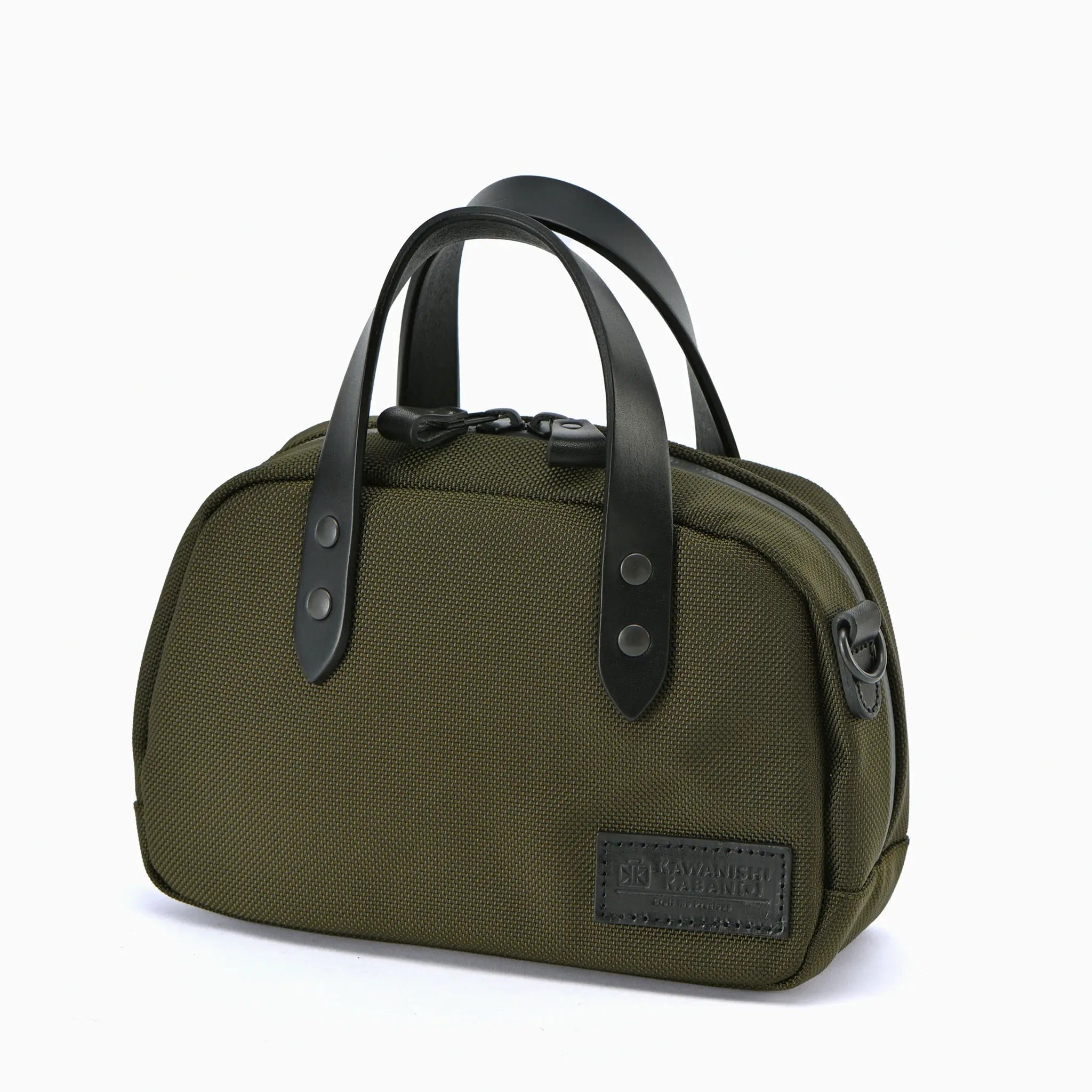 ミニボストン×栃木レザーハンドル｜ファスナー付きで安心｜コーデュラ