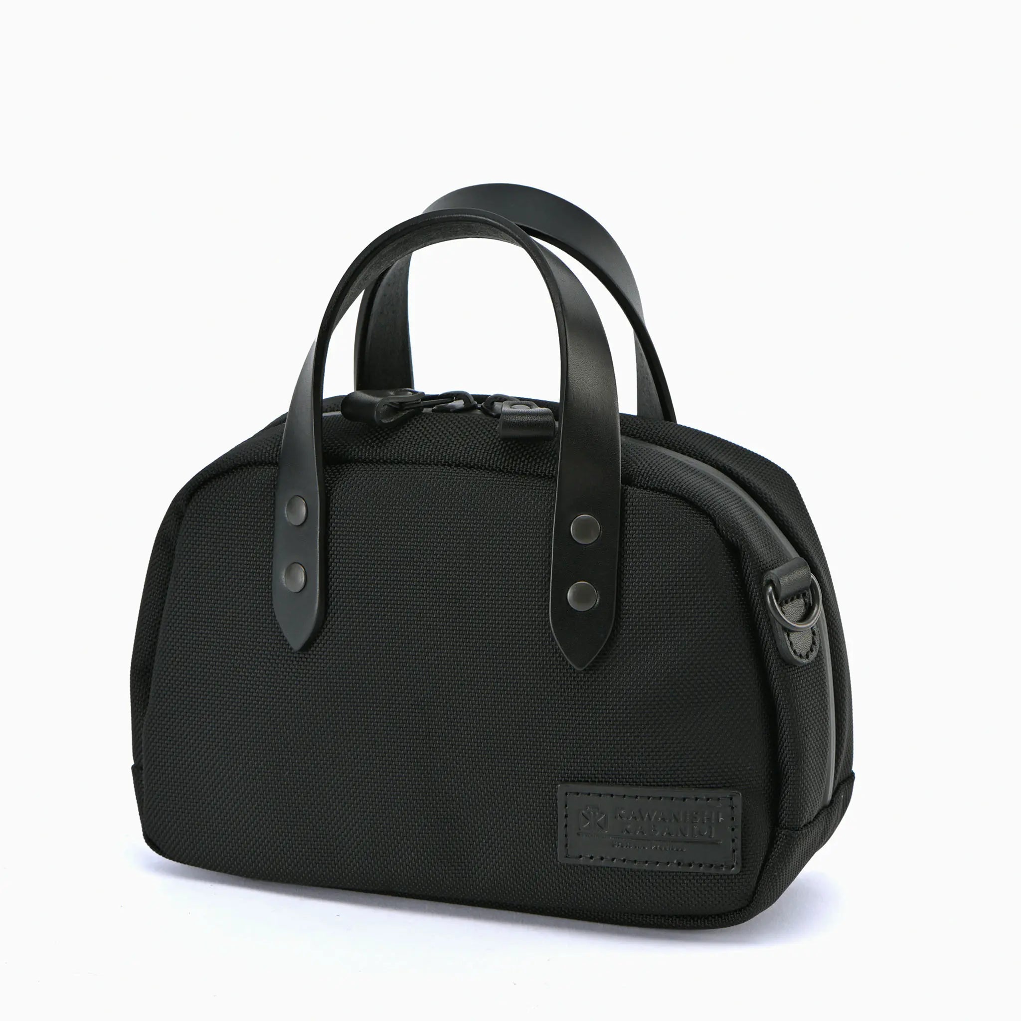 ミニボストン×栃木レザーハンドル｜ファスナー付きで安心｜コーデュラ