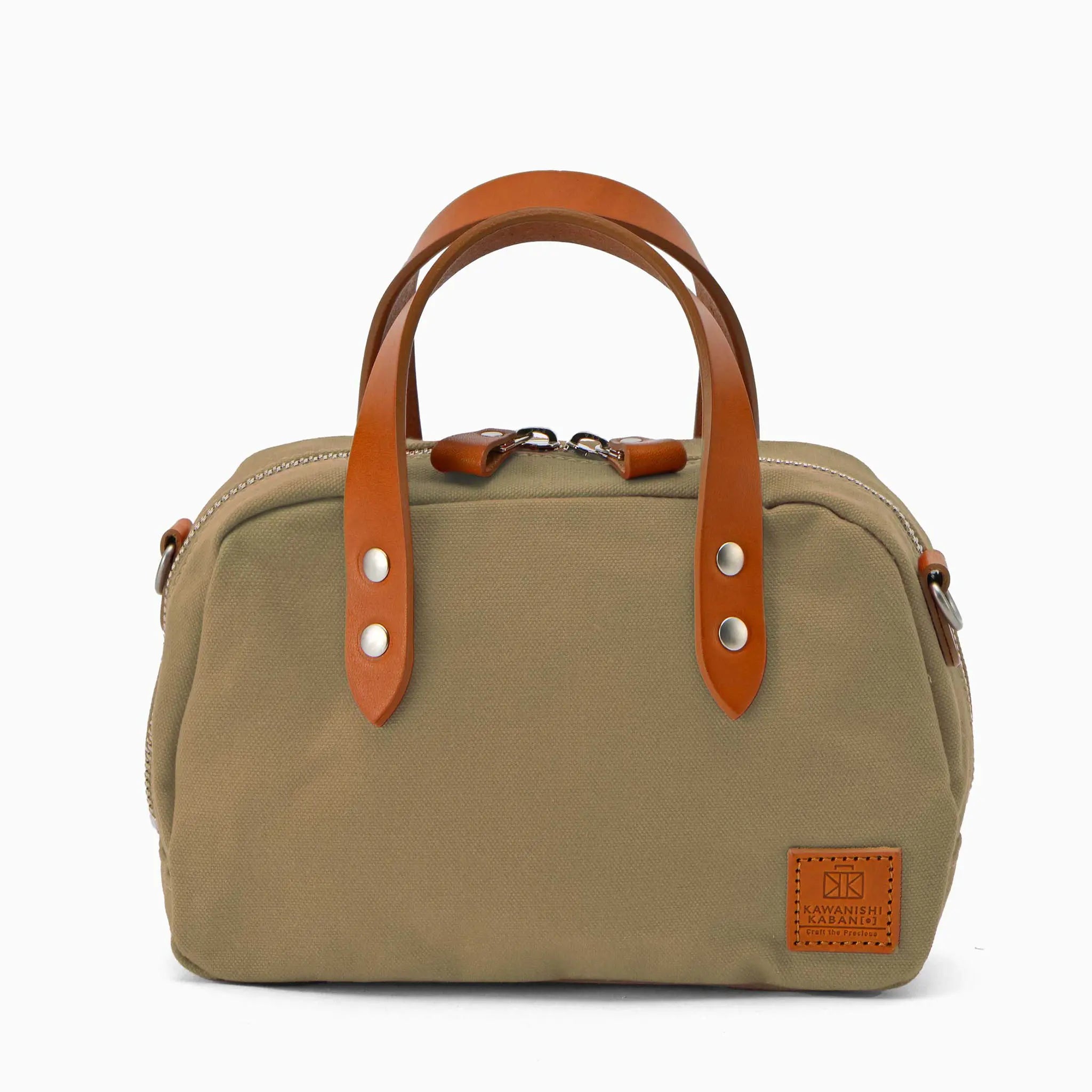 帆布のミニボストン×レザーハンドル｜ファスナー付きで安心【comame